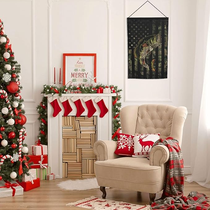 Bass Fishing Camo Camouflage American Flag Green Black Garden Flag Welcome Party Outdoor Outside Decorations Picks Home House Garden Yard Decor 12x18 Inch