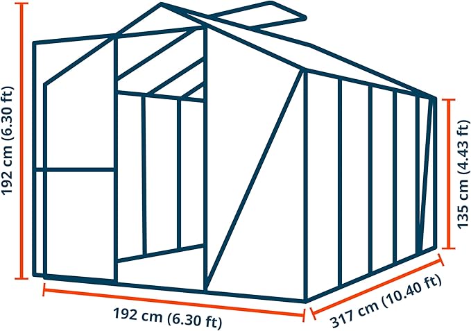 Greenhouse Jasmin 5 Aluminum Frame - 6.3 x 10.4 ft Approx. 6 mm Polycarbonate Panels - Bonus Base Frame and Automatic Vent Opener