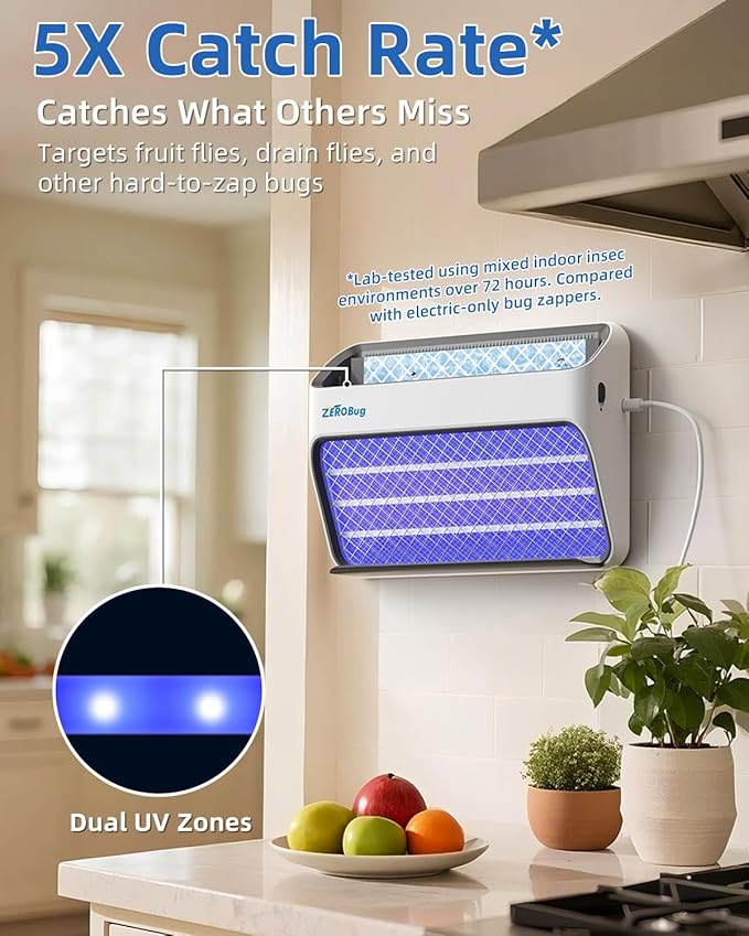 2025 Bug Zapper & Trap Indoor, 5X Catcher Rate Fly Killer, USB-C Powered Electric Mosquito Zapper with Long-Life UV LED, Fruit Fly Trap for Home, Kitchen, Bedroom, 1 Device & 3 Traps