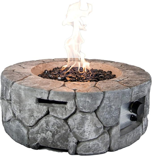 HF09501AA Edinburgh 40,000 BTU Propane FirePit Table for Patio and Deck Use, MGO Construction, Includes Crystal Glass Beads Protective Fabric Cover, 28 Inch x 9 Inch, Stonework Finish