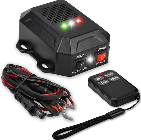 Ultrasonic Rodent Repellent for Car Engines, 12V 24V Wired Ultrasonic Mouse and Rat Deterrent with LED Strobe Lights and Remote Control – Under Hood Animal Repeller for Cars, Trucks, RVs, Vehicles