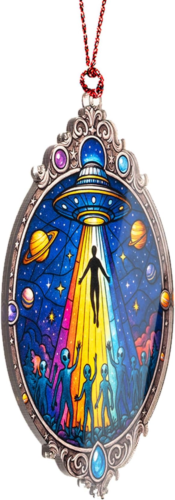 Alien Ornament – UFO Decor | Galaxy Ornament + Sci Fi Keepsake – Space Lover Gift – Alien Christmas Ornament – Suncatcher Effect Window Hanging – Car Hanging Decoration