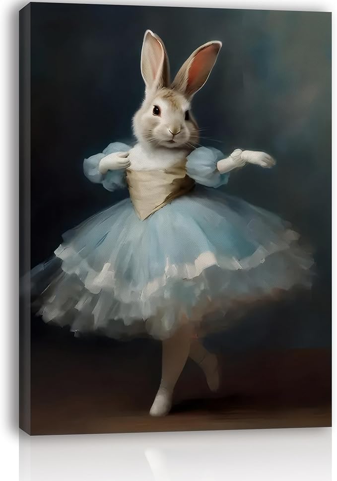 Easter Decorations Bunny Decor Vintage Funny Dancing Bunny Wall Art Gothic Rabbit Decor Framed Canvas Posters For Bunny Lovers Home Decor Gifts Aesthetic Room Decor 11.5 X 15 Inches