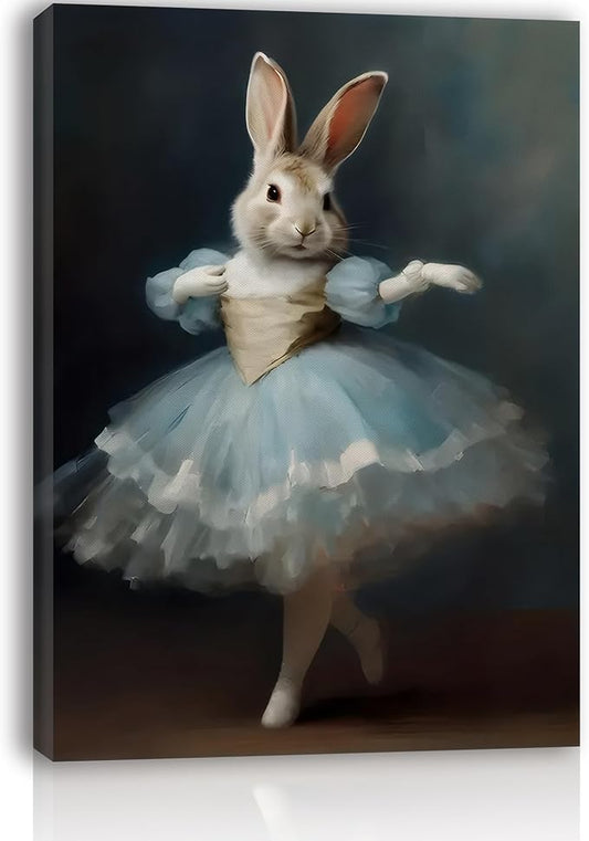 Easter Decorations Bunny Decor Vintage Funny Dancing Bunny Wall Art Gothic Rabbit Decor Framed Canvas Posters For Bunny Lovers Home Decor Gifts Aesthetic Room Decor 11.5 X 15 Inches