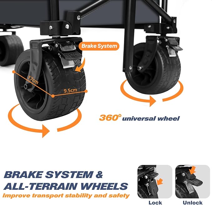 Chihee Garden Cart Collapsible Outdoor Utility Wagon Cart,Folding Beach Cart Oversized Capacity 254L,Heavy Duty Portable Wagon All Terrain Wheels Oversized Side Pocket 2 Drink Holders for Camping