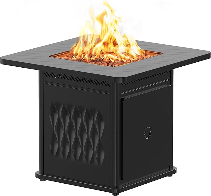 EAST OAK 32'' Propane Fire Pit Table, 50,000 BTU Steel Gas FirePit for Outdoor, Outside Patio Deck and Garden, CSA Certified Fire Table with Magnetic Lid, Cover-Storage Basket and Lava Rock, Black