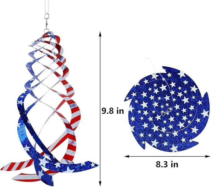 Hausse 6 Pack Patriotic Bird Repellent Spiral Reflectors Mylar Spinner, Hanging American Flags Reflective Bird Deterrent Device for 4th of July Independence Day, Scare Birds Animals Away