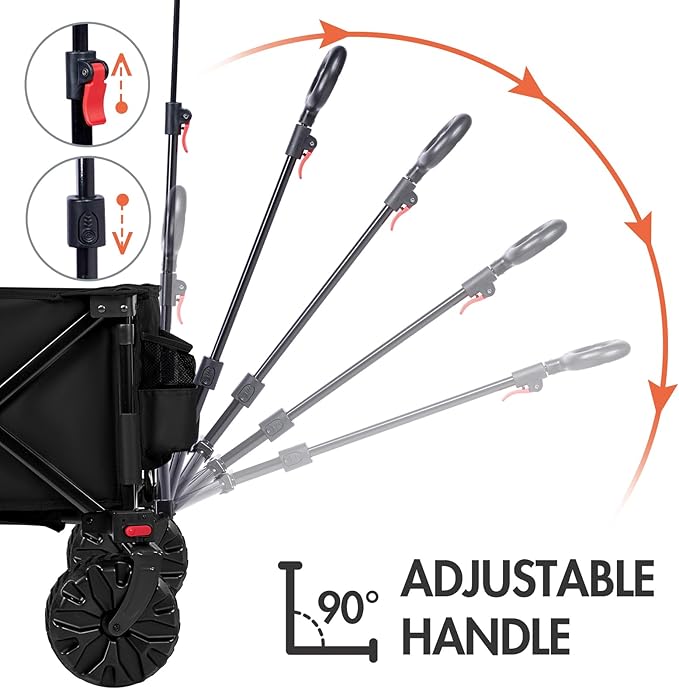 PORTAL Collapsible Folding Utility Beach Wagon Carts Heavy Duty with All Terrain Wheels for Outdoor, Camping, Garden, Shopping, Groceries, Foldable, Large Capacity, Portable, Black