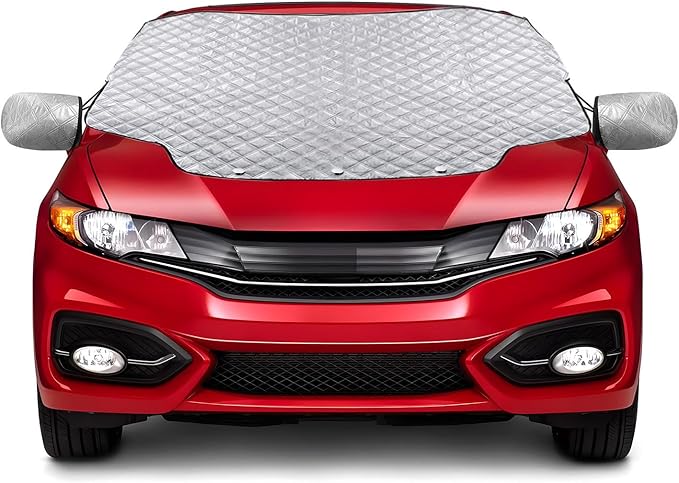 Gintenco Car Windshield Snow Cover, Frost Ice Windscreen Covers with Magnetic Edges, 4 Layers Thickness Snow Protector Covers with Side Mirrors Cover Easy to Use for Car SUV CRV Trucks (Large)