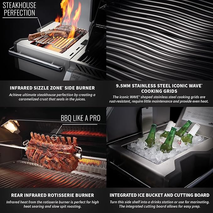 Napoleon PRO500RSIBPSS-3 Prestige PRO BBQ Propane Gas Grill, 500 sq.in. + Infrared Side and Rear Burners, Stainless Steel