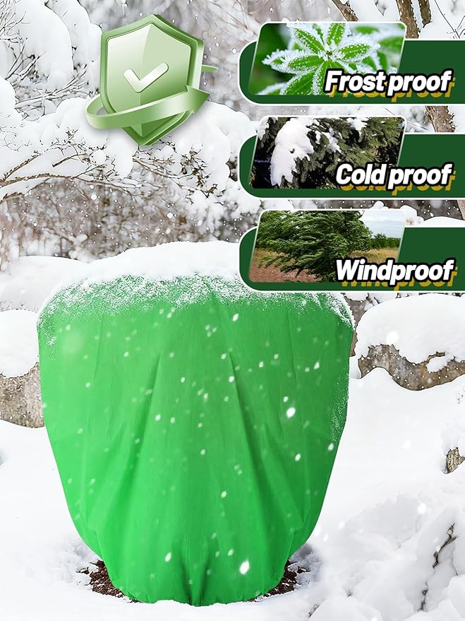 ANPHSIN 12 Pcs Plant Covers Freeze Protection - 39.3in x 39.3in Winter Shrub Plant Protection Bags, Frost Blankets Cloths with Drawstring for Outdoor Garden Plants, Green