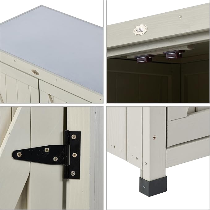 Outdoor Storage Cabinets Weatherproof for Patio, Garden Work Bench with Shelves & Metal Tabletop, Wooden Potting Table Workstation