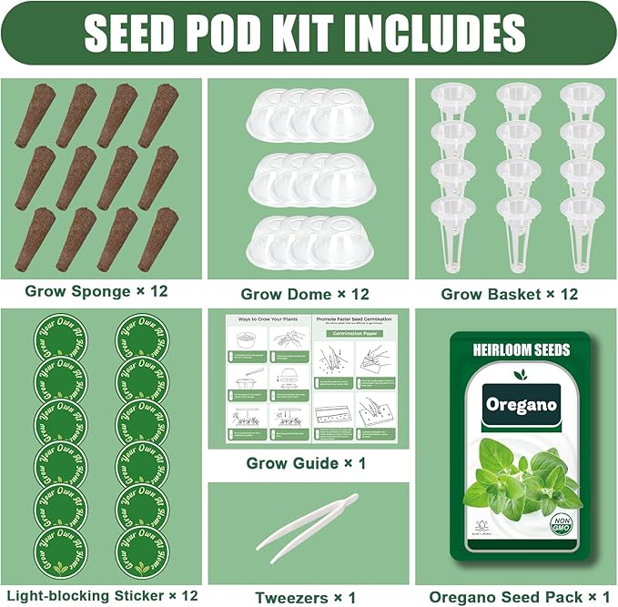 Oregano Seed Pods for All Hydroponics Growing Systems, 12 Pods Herb Kit with 600+ Seeds of Oregano, Grow Your Own Herb Garden at Home