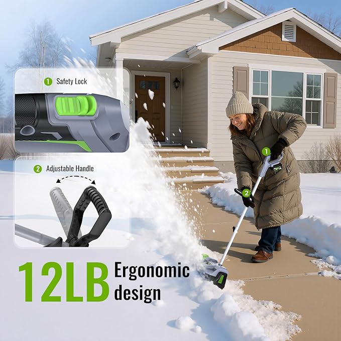 Cordless Snow Shovel, 13" Electric Snow Blower 20V, 4 Ah Battery 300lb/min Snow Removal, 19FT Throw Distance, Lightweight 12lb for Driveway/Steps/Patio/Sidewalk
