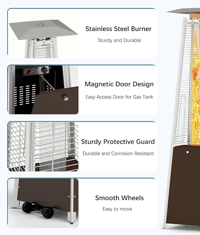 Pyramid Patio Heater,48,000 BTU Outdoor Propane Patio Heater with Detachable Wheels and Protective Cover for Terrace, Garden,Poolside (Hammered Bronze)