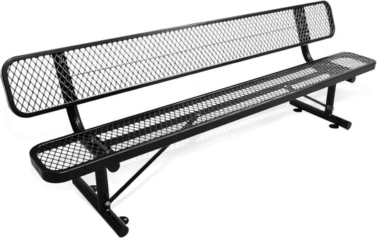 8FT Heavy Duty Park Bench with Back Portable Frame, Outdoor Metal Park Bench with Backrest, Steel Mesh Outdoor Bench for Garden, Lawn, Patio, Porch, Park, Yard (Black, 94.1" D x 23.2" W x 32.5" H)