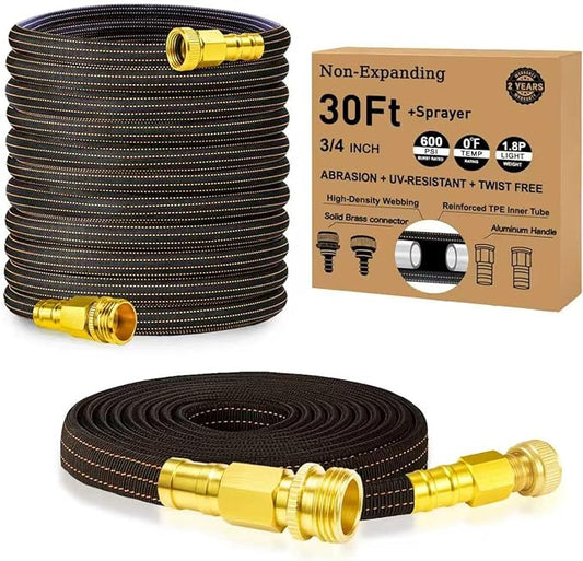 30FT Lightweight Garden Hose,Flexible Water Hose with Solid Brass Head,Kink-Free,Collapsible Hose,High Pressure Flat Water Hose for RV,Boat,Car Wash,Garden,Yard,Camper (OrangeBlack, 30FT+Nozzle)