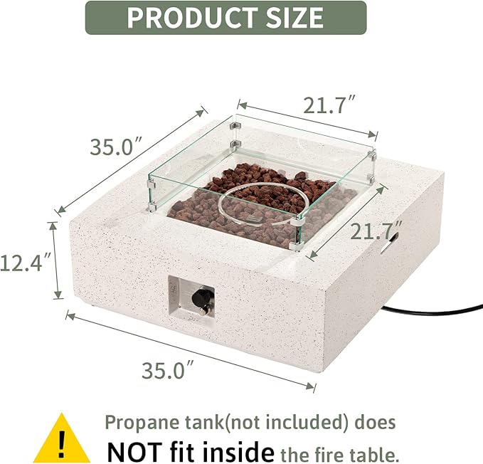 COSIEST Square Outdoor Sandstone Propane Fire Pit w Wind Guard, CSA Certified, 50,000 BTU Stainless Steel Burner, 35-inch, Free Lava Rocks and Rain Cover, Tank Outside, Metal Lid