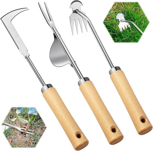 BOOLOOEN3Pack Weed Puller Tool, Manual Hand Weeder Paver, Crack Weeder, Stainless Steel Crevice Weeding Digger Tool, Paving Brick Moss Removal, L-Shape Gardening Crack Tool for Lawn Edger and Driveway