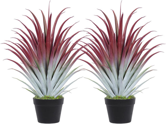 2ft Fake Spiked Agave Plant - Red Artificial Aloe Vera Plant 26 Inch - Tall Large Faux Floor Plants Perfect for Porch Door Step Home Office Patio Indoor Outdoor Decor (2 Pack)