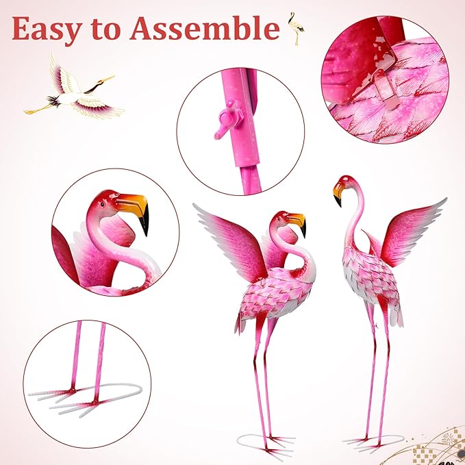 MUMTOP Flamingo Garden Statues for Outside, 2 Pack Flamingos Garden Sculpture Statue, Large Bird Yard Art for Backyard Pond Patio Porch Decoration
