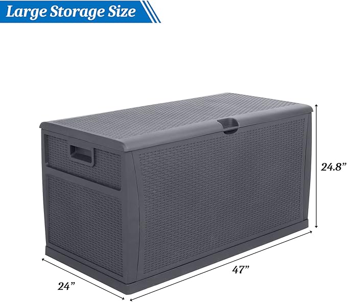 VINGLI Upgraded 120 Gallon Outdoor Storage Box, Lockable Plastic Storage Containers with Lid, Rattan Grain Surface Deck Box Patio Furniture for Garden, Pool, Balcony, Yard (Grey)