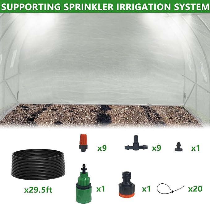 9.8x6.5x6.5 Ft Walk in Greenhouse, Portable Greenhouse, Greenhouse Tunnel, Heavy-Duty Outdoor Greenhouse with Watering System, Roll-up Zipper Door and Window for Outdoor, PE Cover, White