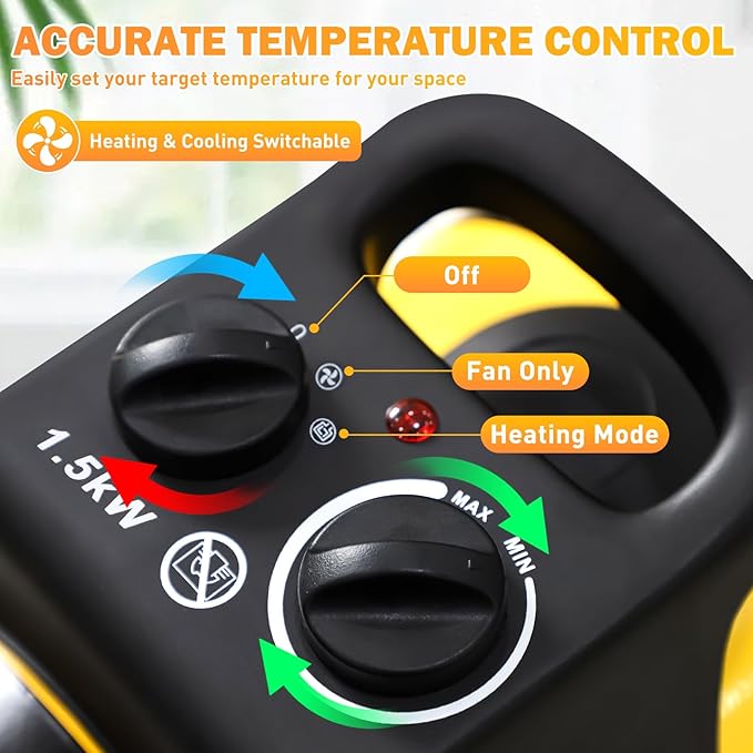 COOS BAY 1500W Portable Electric Space Heater, Outdoor Greenhouse Heater for Grow Tent, Garage, Workshop, Patio, RV – Radiant Heat, Overheat Protection, IPX4 Water Resistant, 2 Pack, Yellow