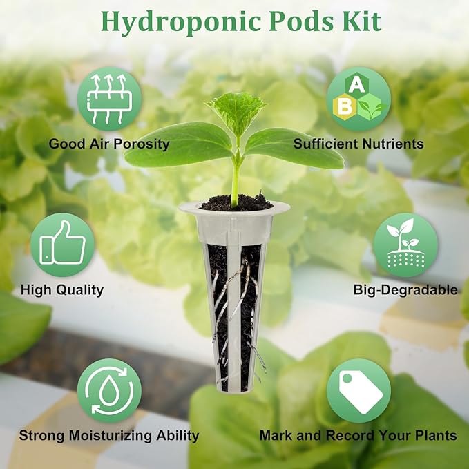 Coolrunner 66 PCS Hydroponic Pods Kit, Seed Pods Kit for Aerogarden, Grow Anything Kit, Hydroponics Garden Accessories with 15 Baskets, 20 Stickers, 15 Sponges, 1 Tweezers, 15 Planting Cove