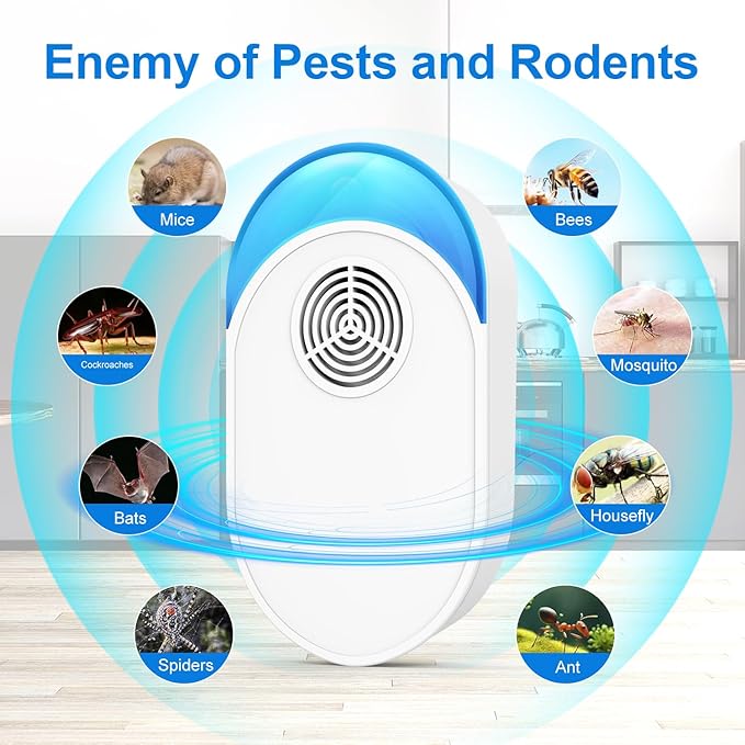 Upgraded Ultrasonic Repeller 6 Pack, Indoor Ultrasonic Repellent for Roach, Rodent, Mouse, Bugs, Ant, Mosquito, Mice, Spider, Electronic Plug in Pest Control
