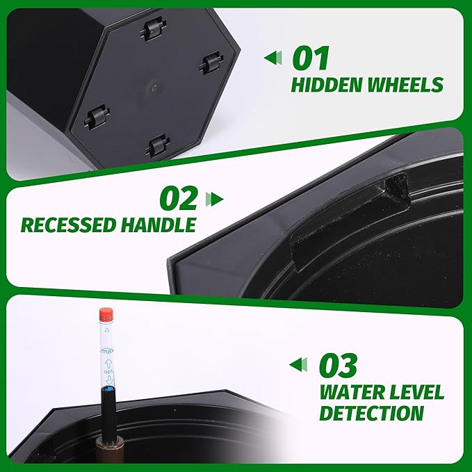 16 Inch Tall Outdoor Planters Set of 2, Self Watering Pots for Indoor Plants with Water Level Monitor & Drainage Hole & Wheels, Large Planter Pots for Garden, Patio, Balcony, Lounge, Black