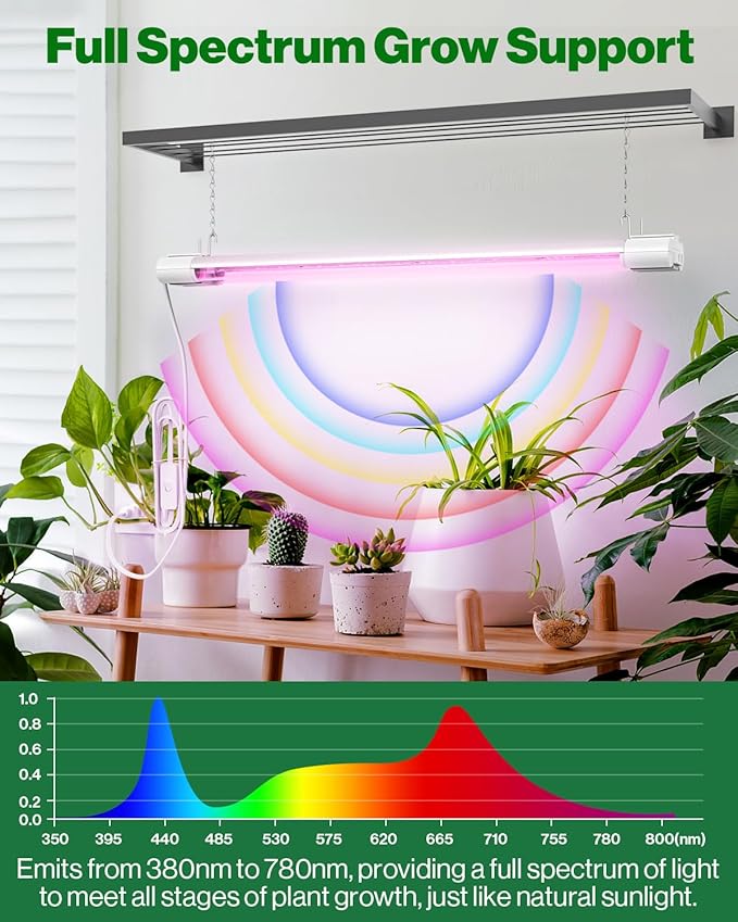 Sunco 2ft Grow Light LED, 20W, Full Spectrum, for Seed Starting, Seedling, Indoor Plants, Plug in Suspended Fixture, Link Up to 8, Inline Switch, ETL 4 Pack