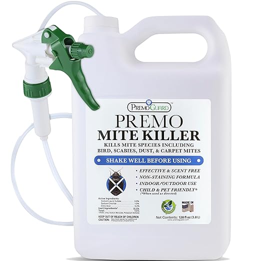 Premo Guard Mite Treatment Spray – 128 oz – Kills Dust, Human, Scabies, Spider, Carpet, Bird, Mouse & Rat Mites in Home, on Furniture, Bedding – Natural Non-Toxic 100% Effective – Child & Pet Safe