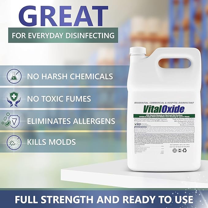 Vital Oxide Disinfectant, Deodorizer, Cleaner, Food-Contact Sanitizer, Virucide – (EPA registration #82972-1) – Kills Mold & Mildew, Eliminates Odors-1 Gallon