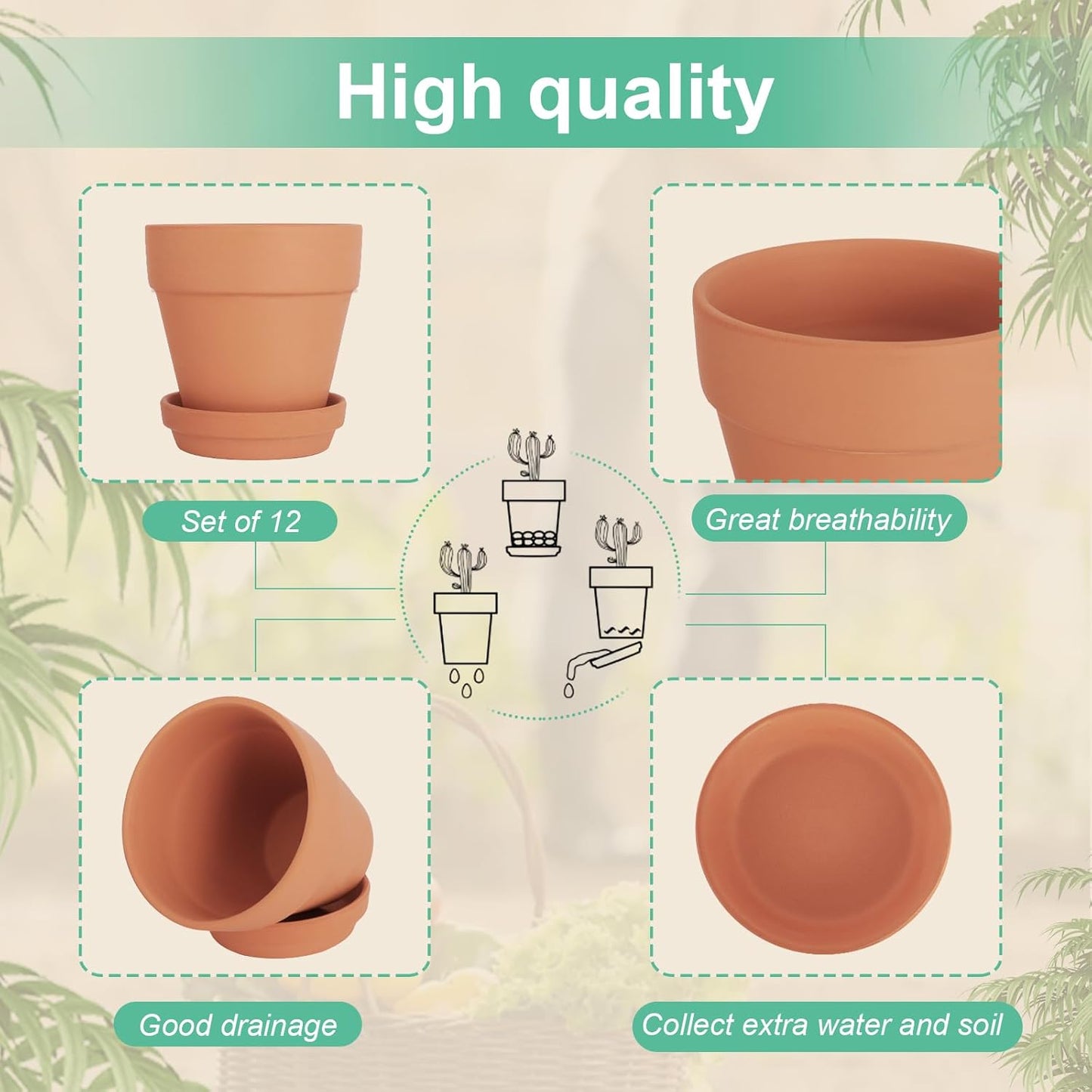 4 Inch Clay Pot for Plant with Saucer, Flower Pot with Tray, 12 Pack Small Terra Cotta Plant Pot with Drainage Hole, Terracotta Pot for Indoor Outdoor Plant, Great for Plants (4inch 12Pack)