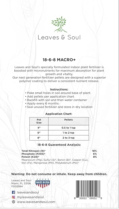 Indoor Plant Fertilizer Pellets | 18-6-8 Macro Plus for Seedlings and Mature Plants | Multi-Purpose Blend & Gardening Supplies| 5.2 oz Resealable Packaging