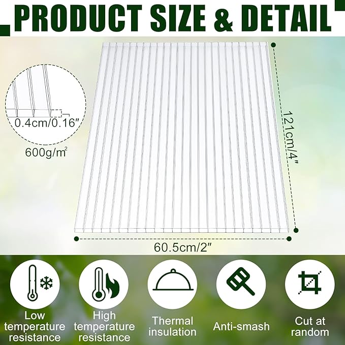 Tatuo 36 Pack 4' X 2' X 0.16'' Polycarbonate Greenhouse Panels Polycarbonate Sheets Twin-Wall Roof Panels Waterproof UV Protected Clear Corrugated Plastic Roofing for Greenhouse Replacement