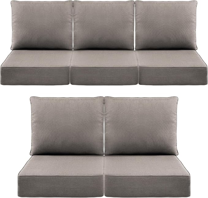 Luxury 6" Outdoor Cushions for Patio Furniture, 24x24x6 Thick Seat Cushion Set of 5, Fade Resistant Couch Chair Replacement Cushions High Density Deep Wicker Chair Cushion w/Removable Cover Gray