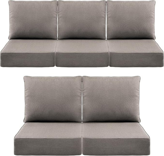 Luxury 6" Outdoor Cushions for Patio Furniture, 24x24x6 Thick Seat Cushion Set of 5, Fade Resistant Couch Chair Replacement Cushions High Density Deep Wicker Chair Cushion w/Removable Cover Gray
