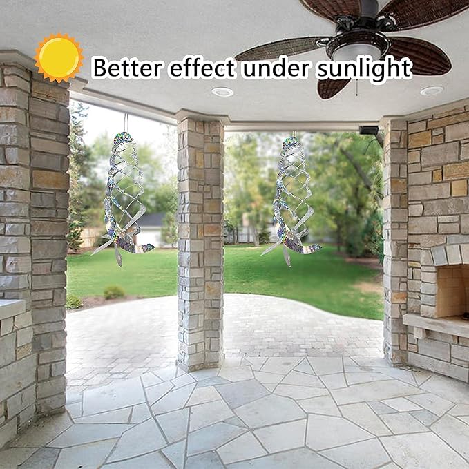 Sfcddtlg 4Pcs Bird Repellent Spiral Reflectors-15.8 Inch Hanging Reflective Bird Deterrent Device for Drive Birds Woodpeckers Pigeons Geese Away from The House Garden Swimming Pool