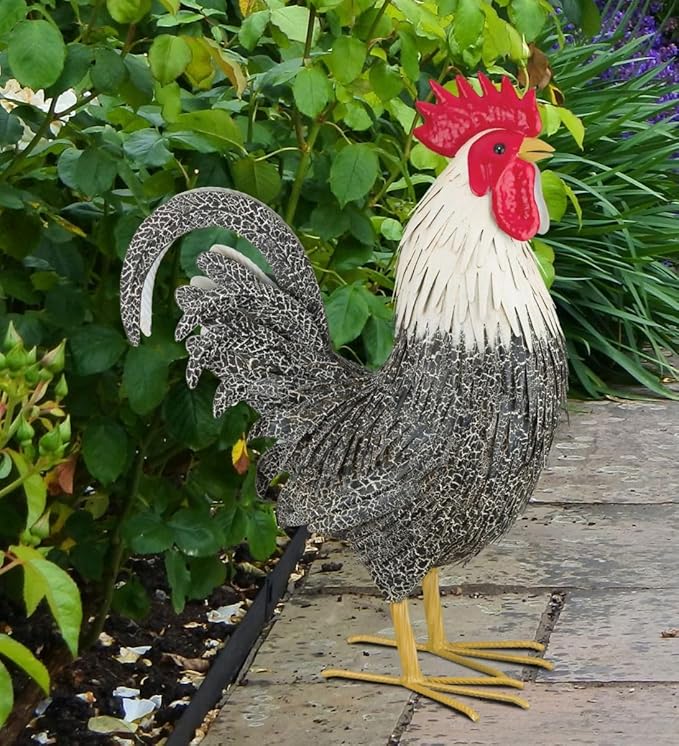 Regal Art & Gift Handcrafted Metal Rooster Statue, Weather-Resistant Farmhouse Yard Art, Indoor/Outdoor Garden Sculpture, Detailed Feather Design, Decorative Bird for Home & Garden, Murray, 20" Height