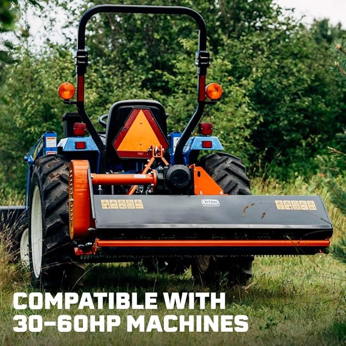 Titan Attachments 3 Point 60" Flail Mower with Replaceable Forged Hammer Blades, PTO Powered 30-60HP Mowing Attachment for Category 1 Tractors and Loaders, Mulch up to 3" Diameter Wood