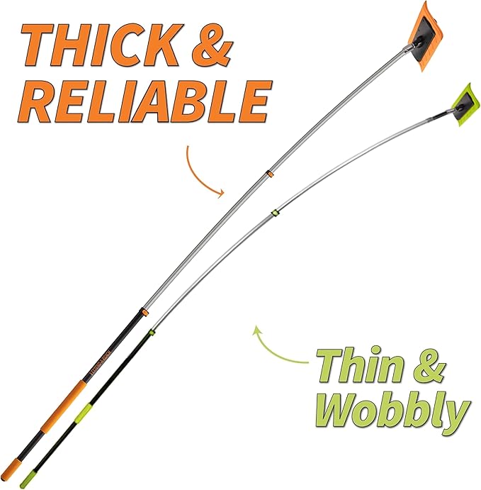 5-24 ft Telescoping Snow Roof Rake // High Reach Solar Panel Snow Removal Tool for Roofs, RVs & Cars // Heavy Duty Snow Rake for House Roof // 13.6" Scratch-Free Soft Foam Blade // Push Pull Design