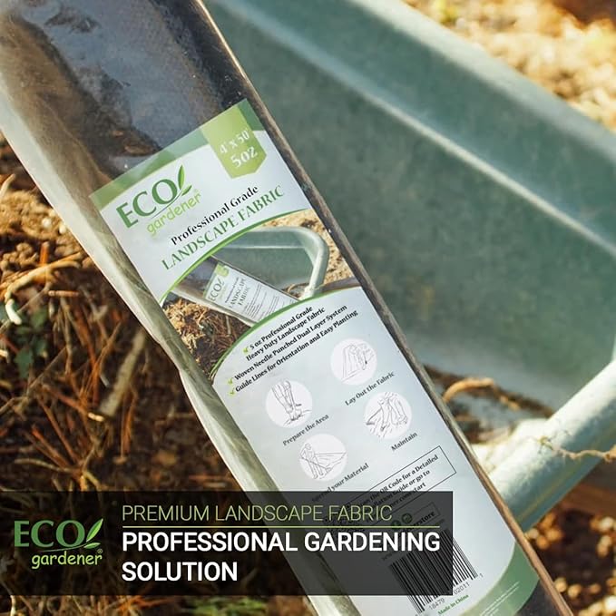 ECOgardener Premium 5oz Landscape Fabric, 4ft x 250ft Pro Garden Weed Barrier - Durable & Heavy Duty Weed Block Gardening Mat, Easy Setup & Superior Weed Control, Eco-Friendly & Convenient Design