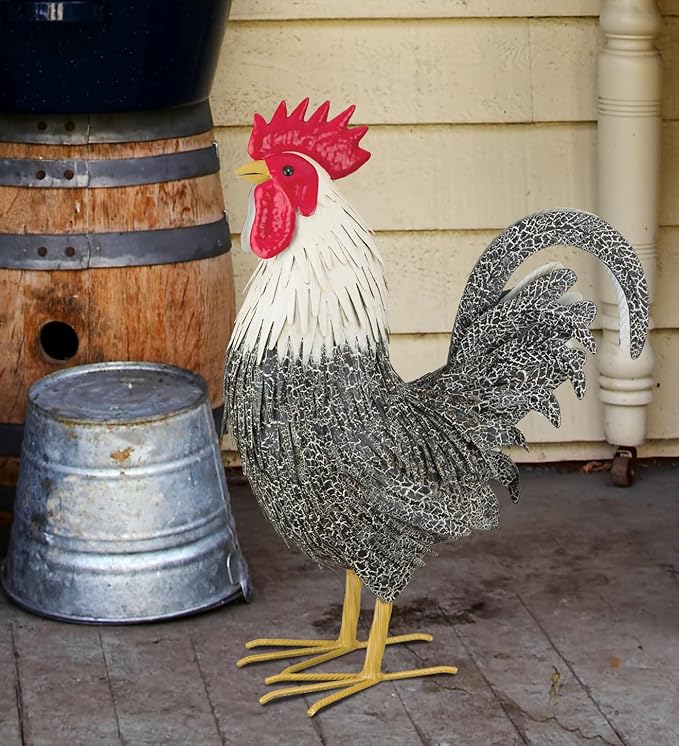 Regal Art & Gift Handcrafted Metal Rooster Statue, Weather-Resistant Farmhouse Yard Art, Indoor/Outdoor Garden Sculpture, Detailed Feather Design, Decorative Bird for Home & Garden, Murray, 20" Height
