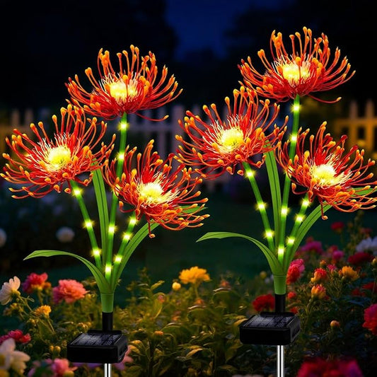 Solar Outdoor Lights Orange Spider Lily – 2 Pack 6-Head Waterproof Garden Flower Lights with Glowing Stems,Decorative Solar Powered Yard,Patio &Lawn Decor,Christmas &Gardening Gifts for Women Grandma