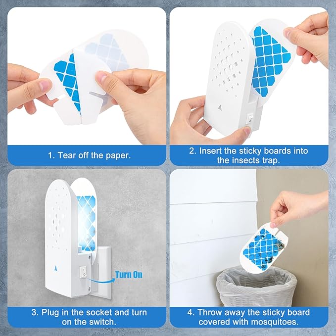 Fruit Fly Traps for Indoors, Plug-in Fly Trap Indoor with UV Light, Flying Insect Trap Mosquito Catcher Killer for Gnat, Moth, Flies with 5 Pcs Glue Boards