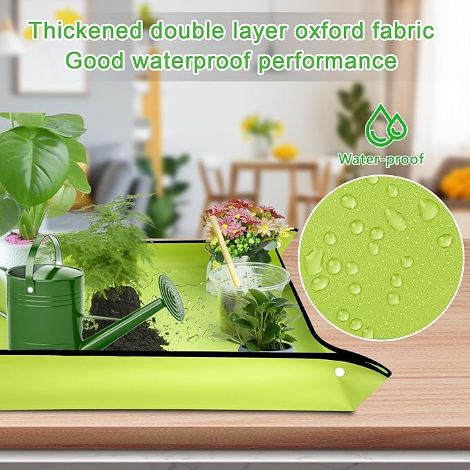 SupKing Repotting Mat 29.5"x 29.5" for Indoor Plant Transplanting Green Large Garden Mat Gift for Plant Lovers Oxford Fabric Portable Potting Tray for Gardening Mess Control