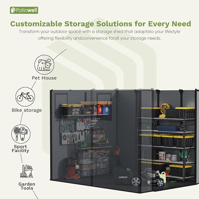 Patiowell 6 x 8 FT Plastic Outdoor Storage Shed with Floor - Weatherproof Resin Tool Shed, Lockable Door & 2 Windows, Easy Assembly for Garden, Backyard, Lawn Equipment (Dark Grey)