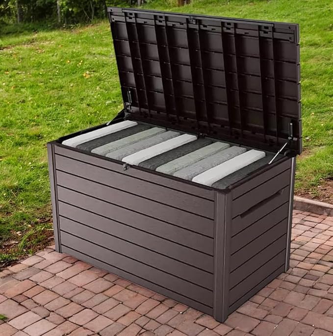 Outdoor Storage Box with Lockable Lid - Weather-Resistant and Stylish (Brown, 230-Gallon)
